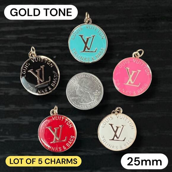 Lot Of 5 LV Round Zipper Pull Button Charms 25mm - Picture 1 of 2